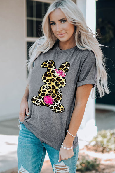 T-shirt à revers avec motif lapin léopard